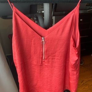 Satin Spaghetti Strap Top Chrome Zipper